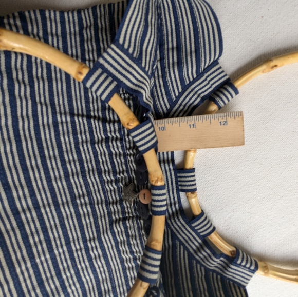 Old Country Road Handbag Bamboo Clutch Polyester Navy Blue Grey Stripes L-2 - Picture 10 of 13